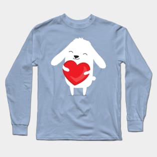 Cute cartoon bunny rabbit holding heart. Long Sleeve T-Shirt